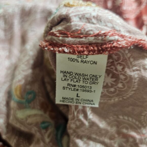 Savanna Jane Top Shirt Womens Large Red Orange Embroidered Boho Peasant Casual - Picture 9 of 11